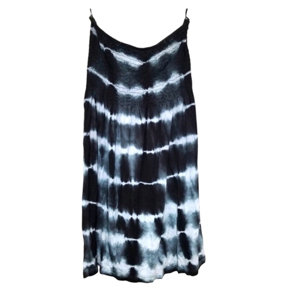 Raviya Tie Dye Smocked Swimsuit Cover Up Black & White Medium - Picture 2 of 5